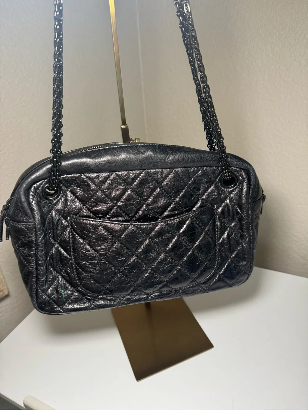 Authentic CHANEL 2.55 Reissue Medium Camera Bag Black Aged Calfskin Ruthenium